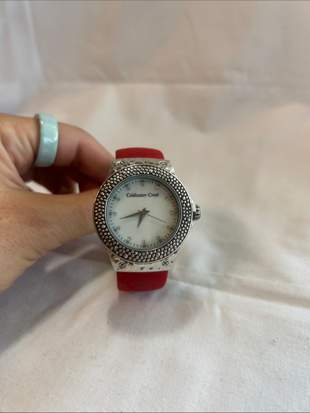 Coldwater Creek Silver Beaded Watch with Red Strap